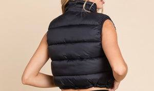 Black High Neck Zipper Puffer Vest