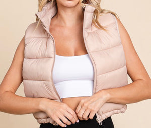 Mocha High Neck Zipper Puffer Vest