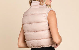 Mocha High Neck Zipper Puffer Vest