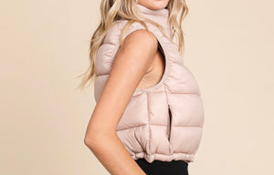 Mocha High Neck Zipper Puffer Vest