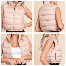 Load image into Gallery viewer, Mocha High Neck Zipper Puffer Vest
