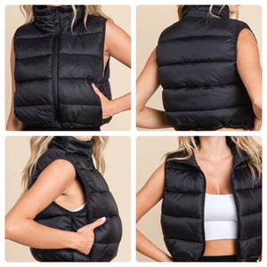 Black High Neck Zipper Puffer Vest